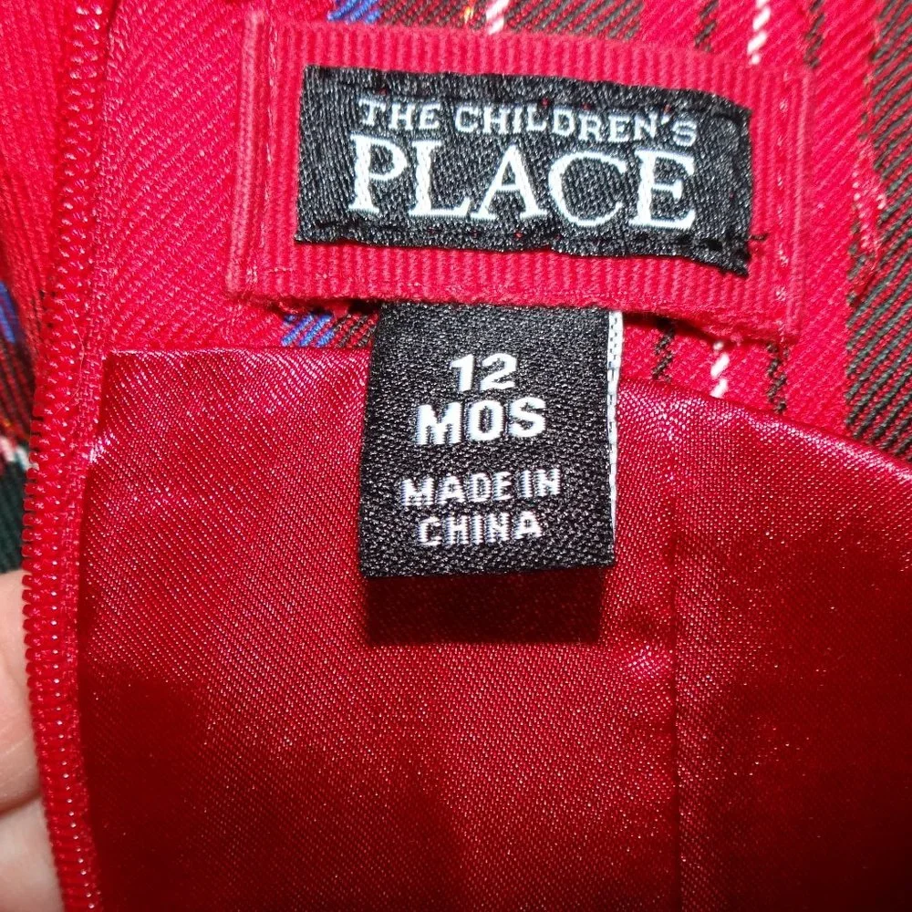 Red Plaid Holiday / Christmas Dress & Black Onesie w/ Diaper Cover Sz 12 months
